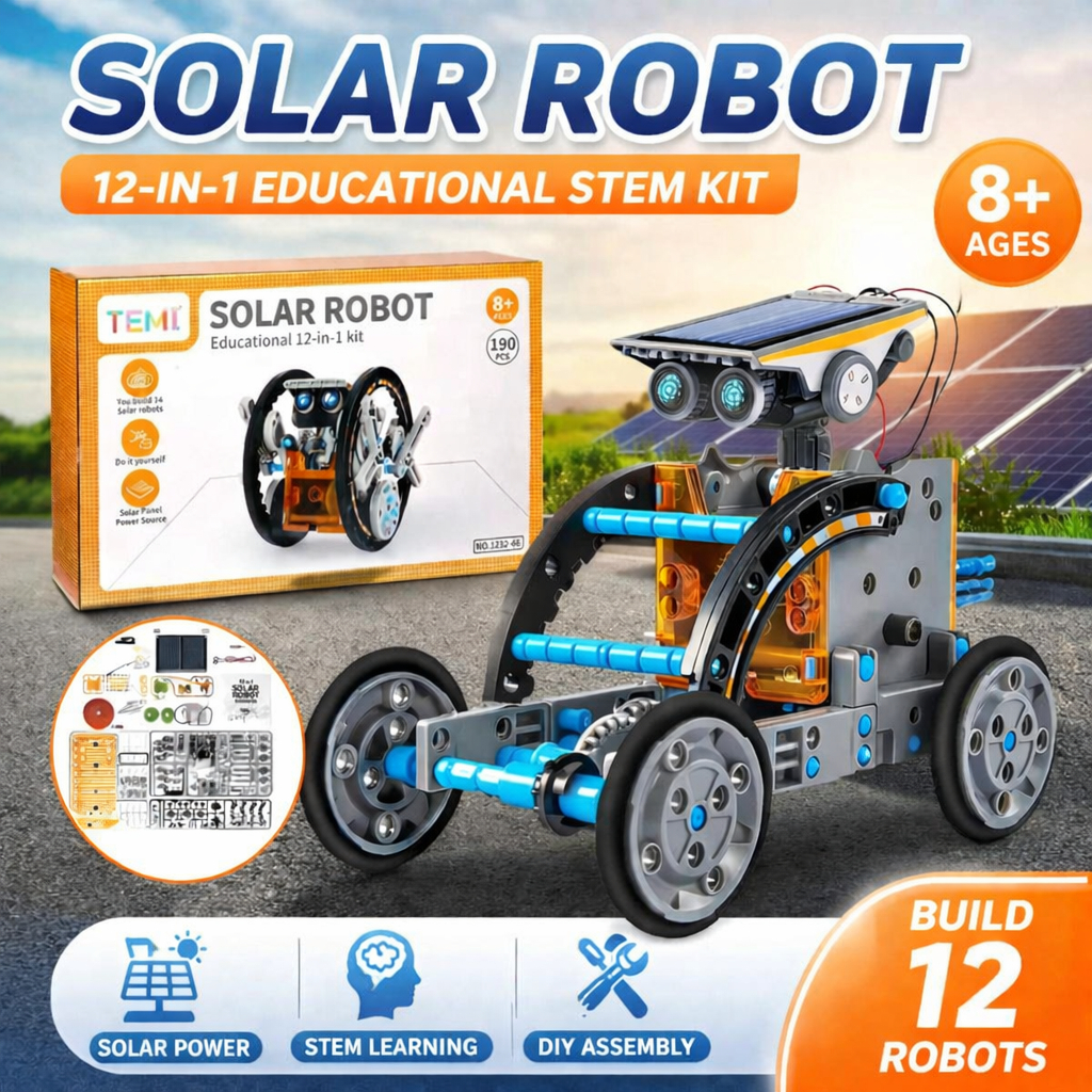 STEM Solar Robot Kit For Kids, 12-in-1 Educational STEM Science Experiment Toys, Solar Powered Build