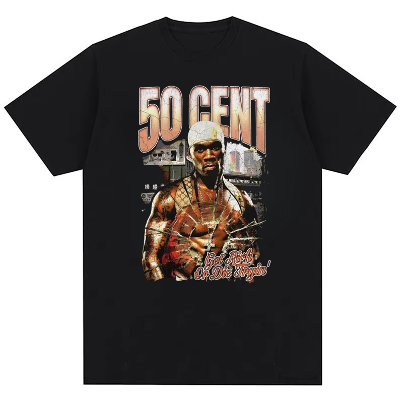 Áo thun Cotton in hình Hip Hop thời trang nam nữ 50 Cent