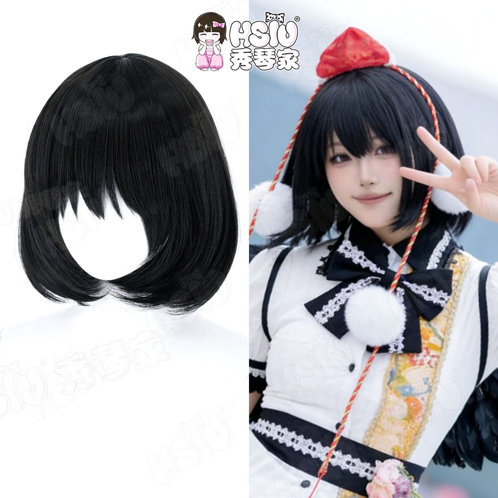 Aya Shameimaru Cosplay Wig - 35cm Short Black Synthetic Heat-Resistant Hair | Tóc giả cosplayAnime