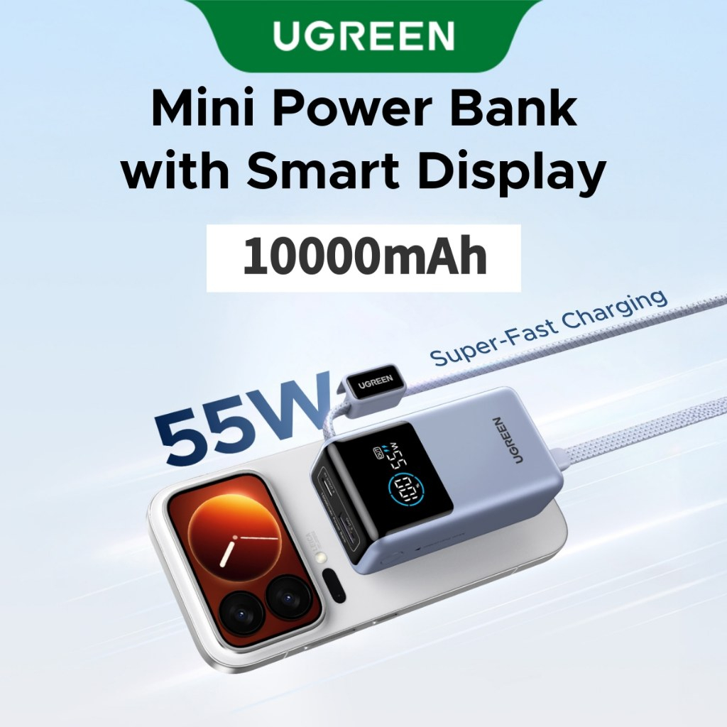 Pin sạc dự phòng UGREEN 10000mAh 55W kèm cáp USB C tích hợp 3 cổng Sạc di động du lịch máy tính xách tay, đèn LED màn hình lớn Sạc nhanh cho Xiaomi và hơn thế nữa | BigBuy360 - bigbuy360.vn