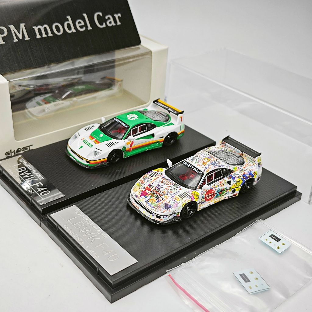 SW 1 / 64 Ferrari F40 LBWK Ghost Player Phiên bản tùy chỉnh Vẽ tay Graffiti 7-11 Hợp kim Diecast Mod
