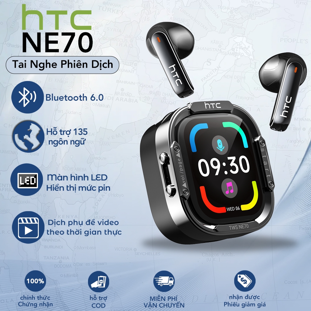 HTC NE70 AI Translator Earbud Bluetooth 6.0 Tai nghe dịch Video 134 ngôn ngữ Dịch màn hình LCD thông minh Tai nghe không dây chất lượng âm trầm có Mic HD Call S | BigBuy360 - bigbuy360.vn