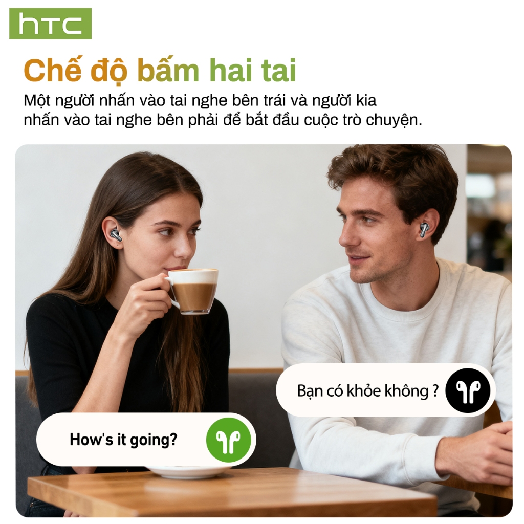 HTC NE48 AI Translator Tai nghe không dây Bluetooth 6.0 Dịch 134 ngôn ngữ, màn hình cảm ứng, khử tiếng ồn, microphon | BigBuy360 - bigbuy360.vn