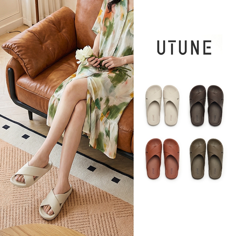UTUNE Dép quai chéo đế EVA mềm chống trượt thiết kế vân da cao cấp êm chân mang trong nhà phòng tắm 