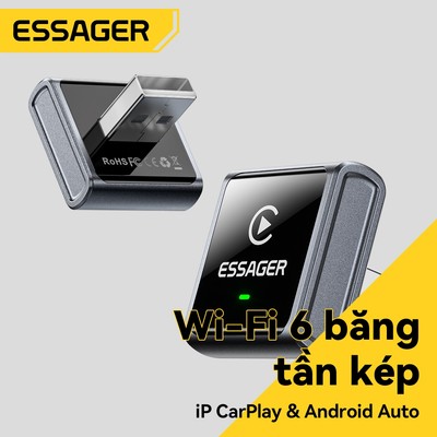 Essager Mini Car Wireless CarPlay Bộ chuyển đổi băng tần kép 2 trong 1 WiFi6 Độ trễ thấp cho ip CarPlay + Android Auto
