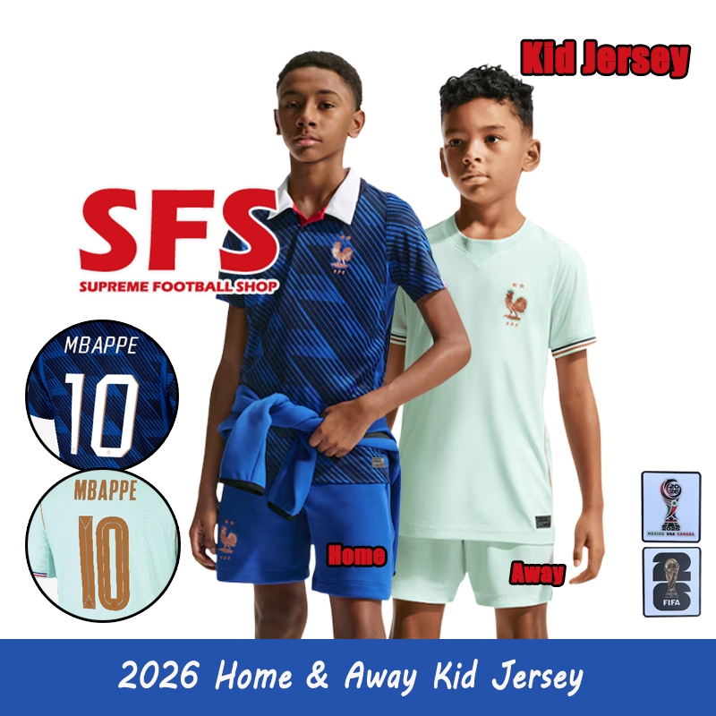 SFS 2026 France Kid Jersey Sân nhà Sân khách Bóng đá Áo bóng đá Quà tặng lễ hội sinh nhật cho trẻ em