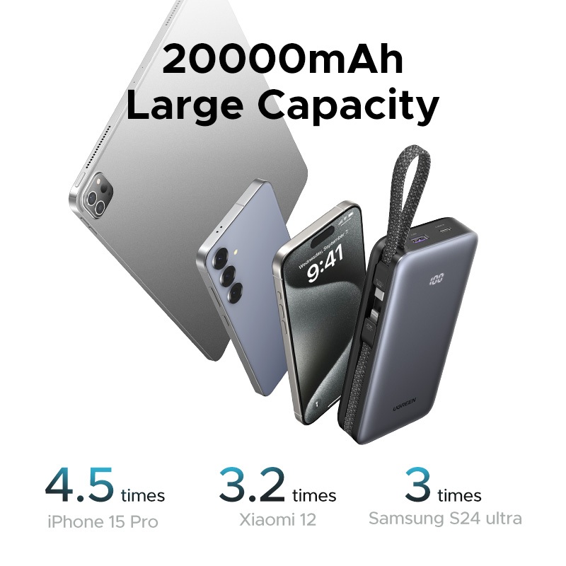 Cáp tích hợp UGREEN 20000mAh 30W USB-C * 2 Sạc nhanh có thể sạc kép Tương thích với iPhone 17 Seies | BigBuy360 - bigbuy360.vn