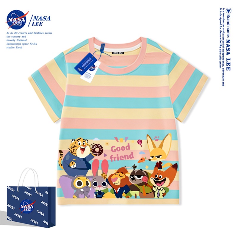 Áo Thun Trẻ Em Nasalee Màu Be Kem - Zootopia Thỏ Judy & Cáo Nick Cho Bé Gái & Bé Trai Cotton Co Giãn