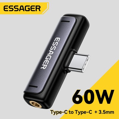 Essager Bộ chuyển đổi âm thanh và sạc 2 trong 1 Type-C sang Type-C (Sạc) + 3,5mm (Âm thanh) & Type-C sang Type-C (Sạc) + Type-C (Âm thanh)