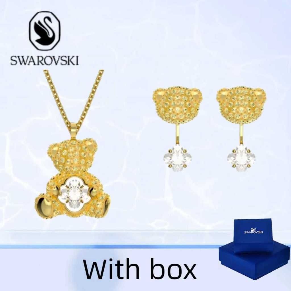 Swarovski (có hộp) mua vòng cổ trang sức bằng bạc nguyên chất Swarovski Teddy Bộ bông tai vòng cổ gấ