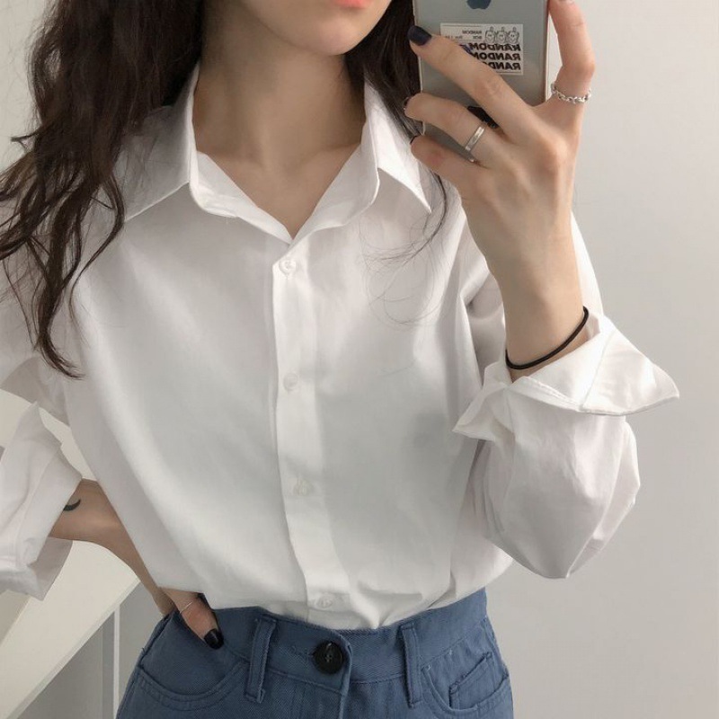 Áo Sơ Mi Trắng Nữ Không Nhăn Tay Dài Có Bigsize Sơ Mi Trắng Công Sở Chất Vải Cotton Form Suông