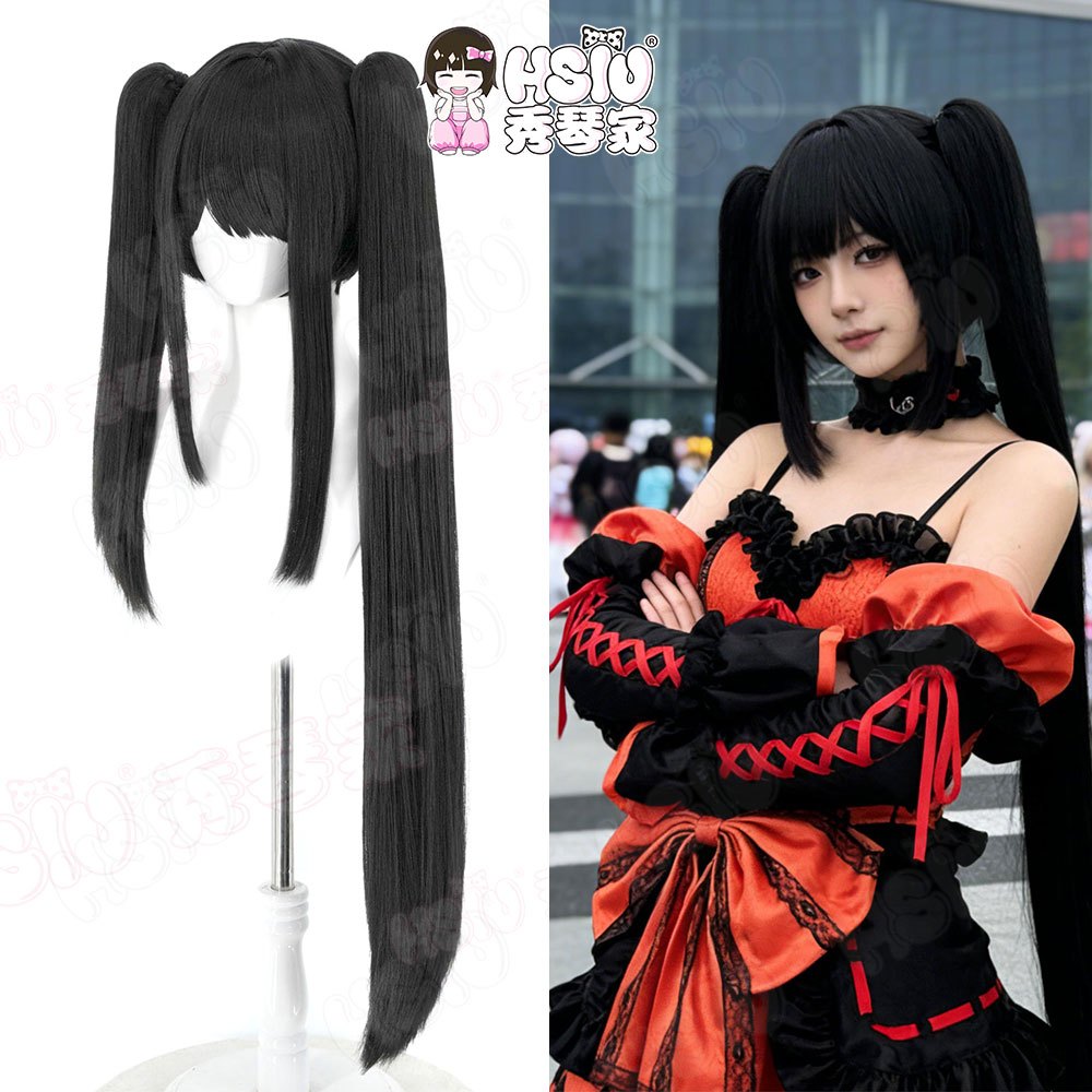 Tóc giả cosplay Tokisaki Kurumi 90cm màu đen chịu nhiệt
