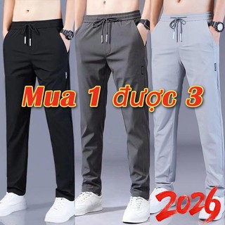 EATHO M-5XL Quần Dài Thể Thao Nam Ống Suông Quần Lao Động Nam Quần Thun Dài Mùa Hè Băng Lụa Thời Trang Hàn Quốc Đen/Xám