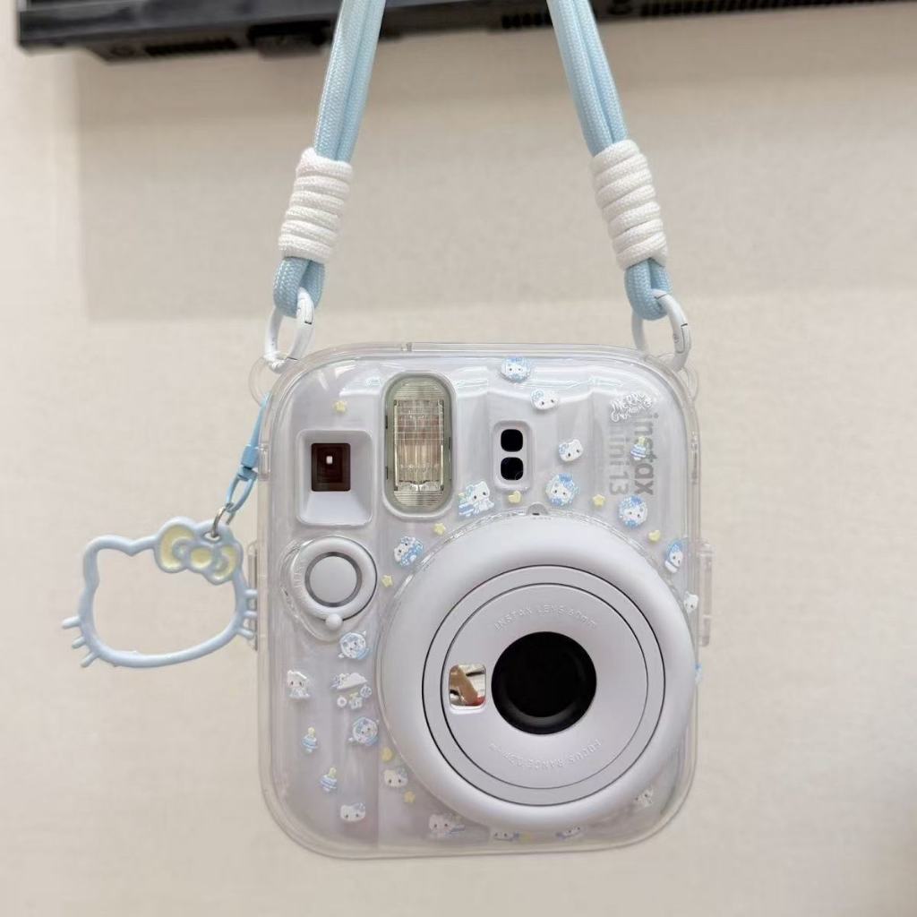 Ốp Bảo Vệ Camera Hello Kitty Xanh Cho Fujifilm Instax Mini 12 / Mini 11 Ốp Lưng + Dây Đeo + Miếng Dá