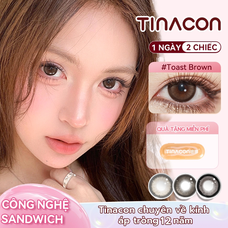 kính áp tròng TINACON lens 2 chiếc lens cận màu nâu hàng ngày Đường kính 14.2-14.5 mắt mềm có độ (0-