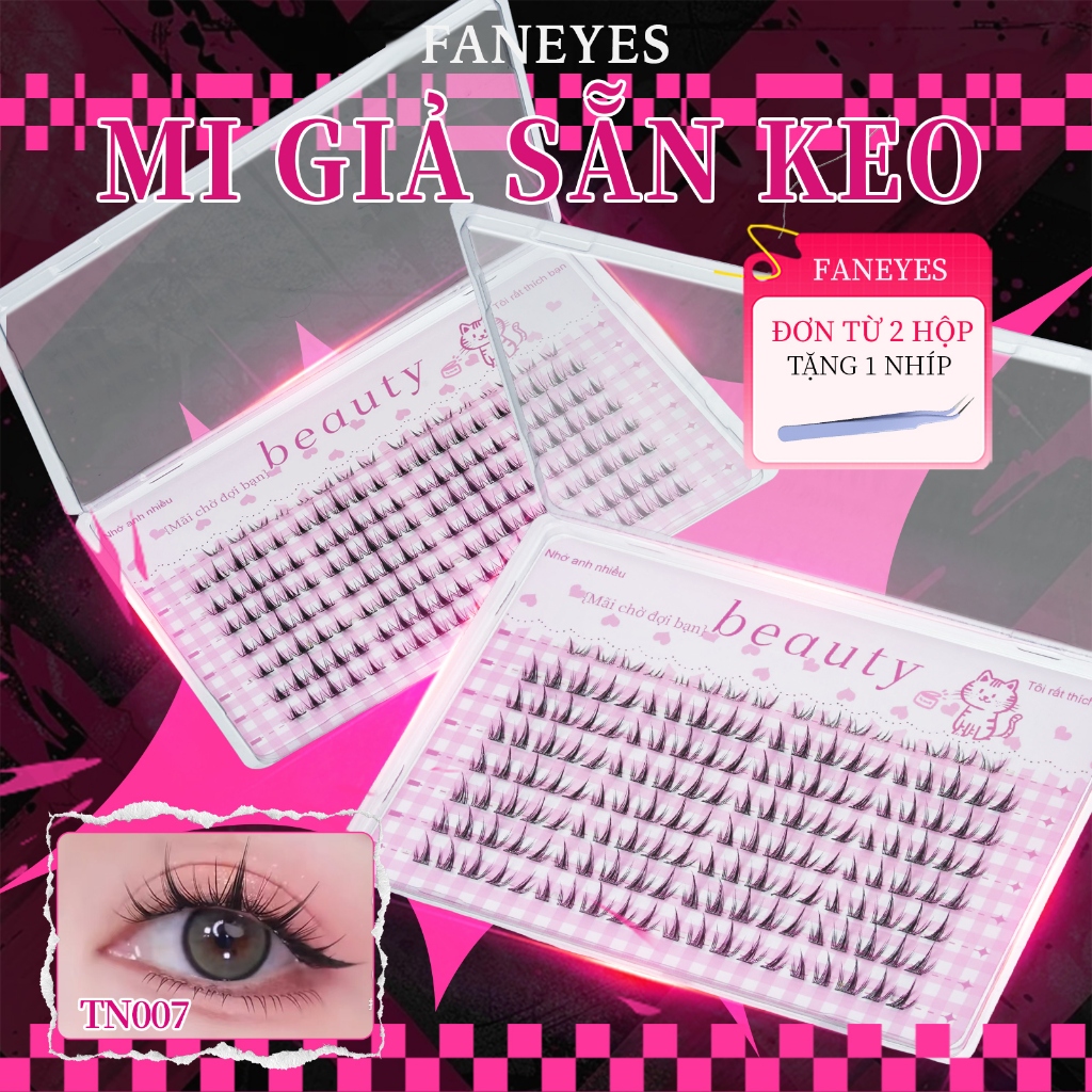 FANEYES  Mi giả sẵn keo dán 8 hàng siêu lớn dùng được nửa tháng cong tự nhiên dày dặn làm to mắt hiệ