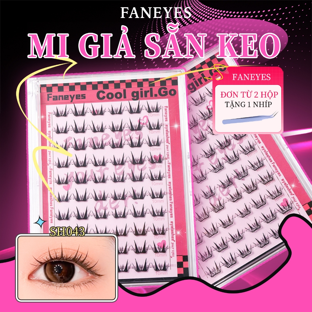 FANEYES Mi giả sẵn keo Tự Nhiên Cong Dày Có Dải Keo Sẵn Dễ Mang Nhiều Kiể Phù Hợp Mọi Dịp Ôm Sát Mắt