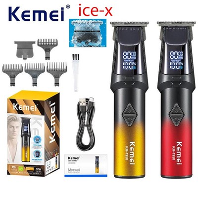 Kemei 1958 Thợ Cắt Tóc Chuyên Nghiệp 3000mAh Sạc Kim Loại Máy Cắt Tóc Ice-X Lưỡi LED Nam Cắt Tóc