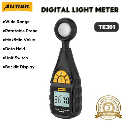 Autool TE301 Đồng hồ đo ánh sáng kỹ thuật số Đồng hồ đo Lux LED kỹ thuật số Máy đo độ sáng cầm tay Máy đo độ sáng Máy đo độ đo độ Lux Phạm vi đo: 0-200,000