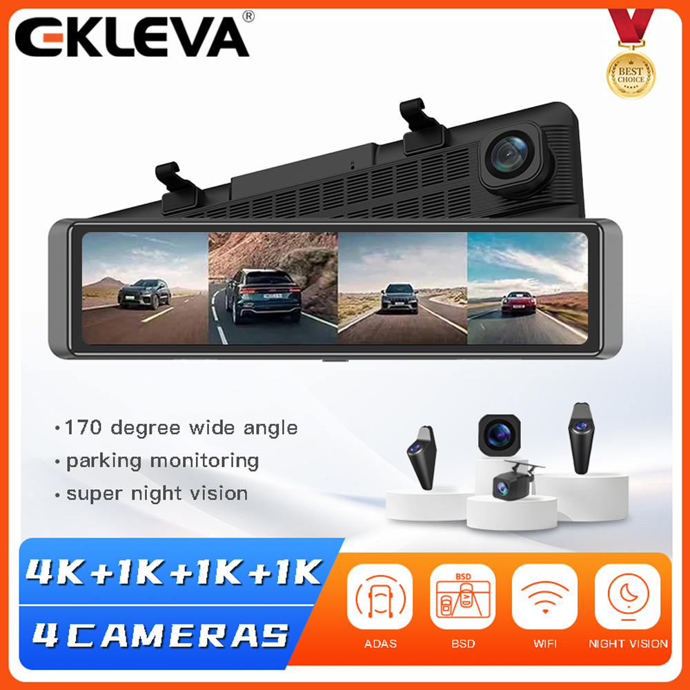 EKLEVA 11.26 Inch Gương Chiếu Hậu Dash Cam 4K 4 Kênh BSD 24H Đầu Ghi Đỗ Xe
