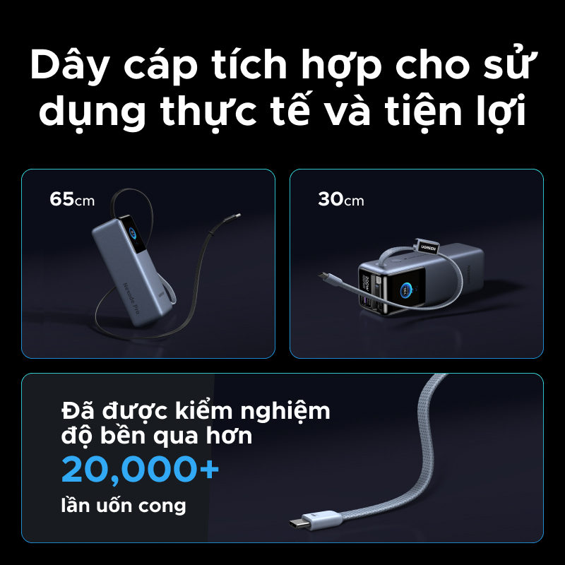 【Được chứng nhận CCC】UGREEN 200W 25000mAh Sạc nhanh Power Bank Cáp tích hợp kép Màn hình TFT thông minh Sạc pin cao cấp ô tô 4 thiết bị Tương thích cho Macbook Pro iPhone 17 Pro Max | BigBuy360 - bigbuy360.vn