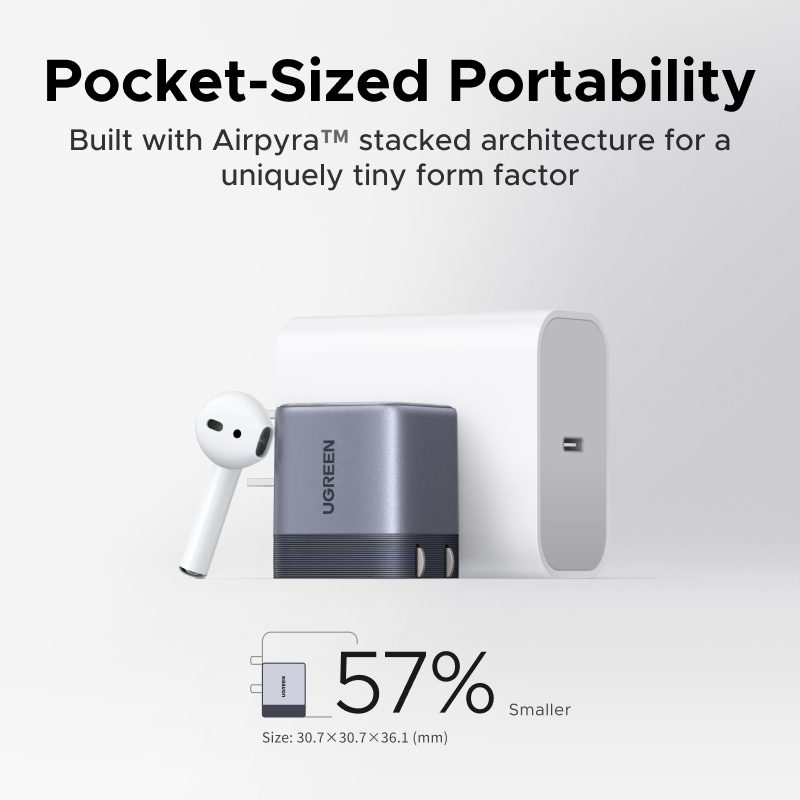 Bộ sạc nhanh UGREEN 45W Ultra-Mini Nexode Air GaN Bộ sạc tường USB-C, màu xám nhẹ gọn với cổng USB-C Tương thích cho iPhone 17 16 Pro Max Samsung S26 S25 S24 S23 Ultra | BigBuy360 - bigbuy360.vn