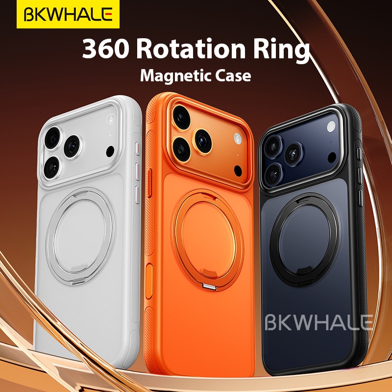 BKWHALE 360° Ốp điện thoại trong suốt có vòng xoay có giá đỡ cho iPhone 17 Pro Max Air iPhone17 Vỏ m