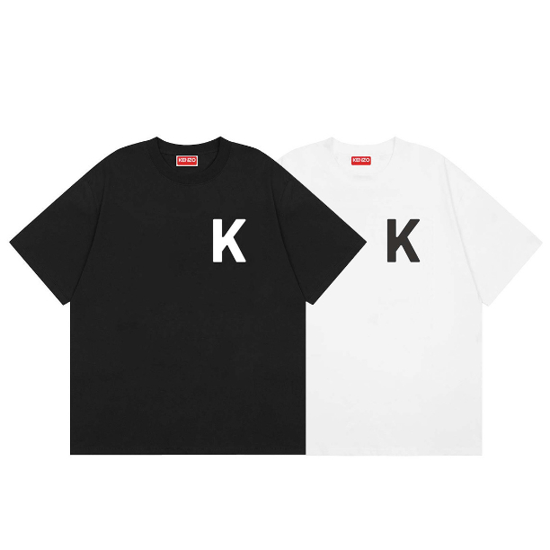 KENZO mùa hè mới ngực hình chữ K logo cotton nguyên chất unisex áo sơ mi ngắn tay cổ tròn