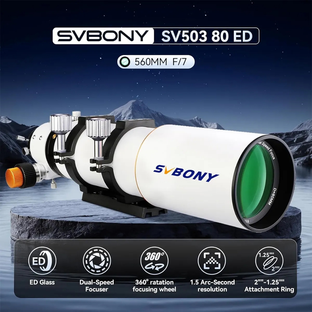 Kính thiên văn khúc xạ SV503 Svbony 80ED f/7 với lớp phủ SMC, phù hợp cho người yêu thiên văn học