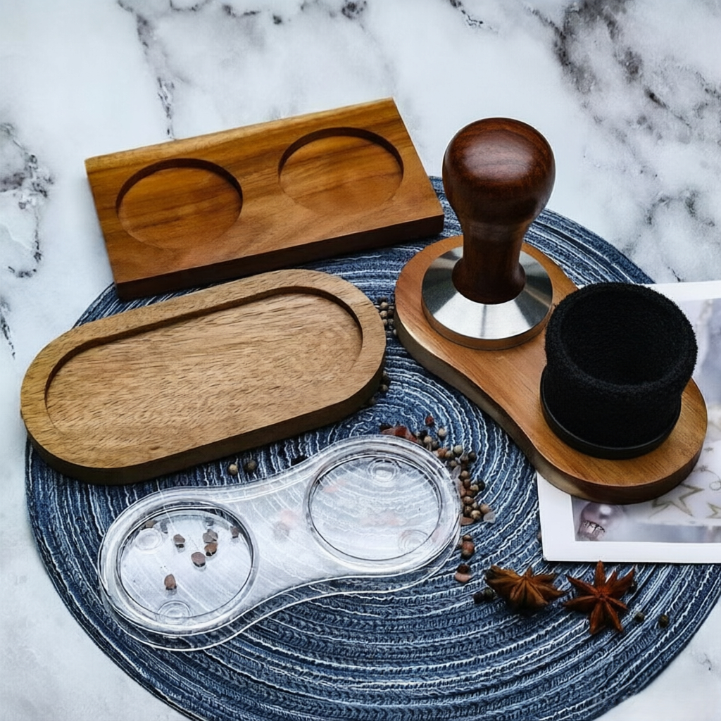 Đế gỗ đựng tamper cà phê tương thích 51mm 53mm 58mm gọn gàng dùng tại nhà