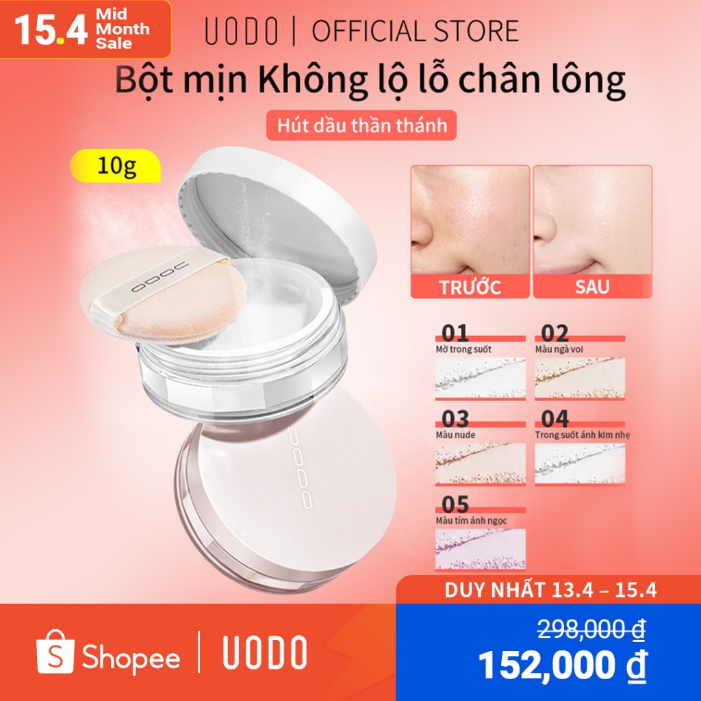 Phấn Phủ UODO Chống Nước Thấm Mồ Hôi Kiềm Dầu Phấn Mịn Không Xệ 5 Màu 8g/10g