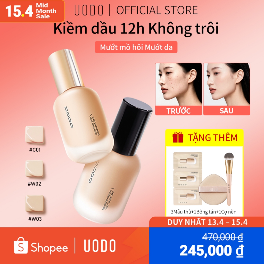 [QUÀ TẶNG MIỄN PHÍ] UODO Foundation kem nền Kiểm soát dầu lâu trôi không thấm nước 24h 30g