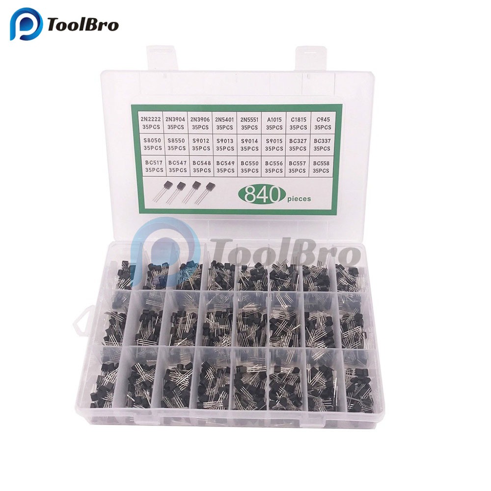 840 Cái / lốc 24 giá trị 3Pins TO-92 NPN PNP Power Đa năng Transistor 2N222 3904 3906 C945 BC327 BC3