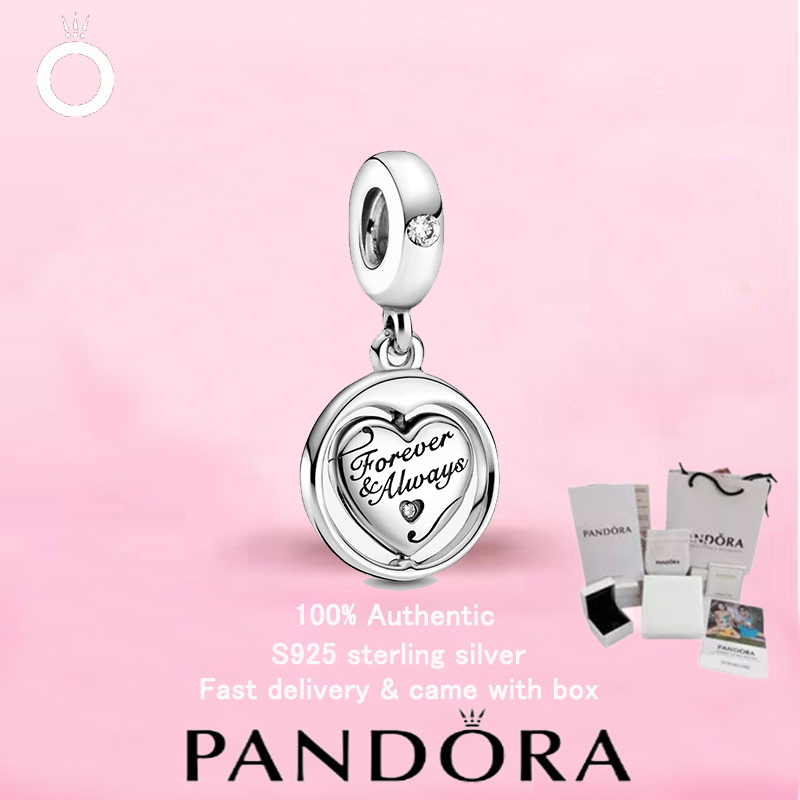 (12 100% trang sức nữ S925 Sterling Silver Spinning Forever & Always Soulmate Dangle Charm