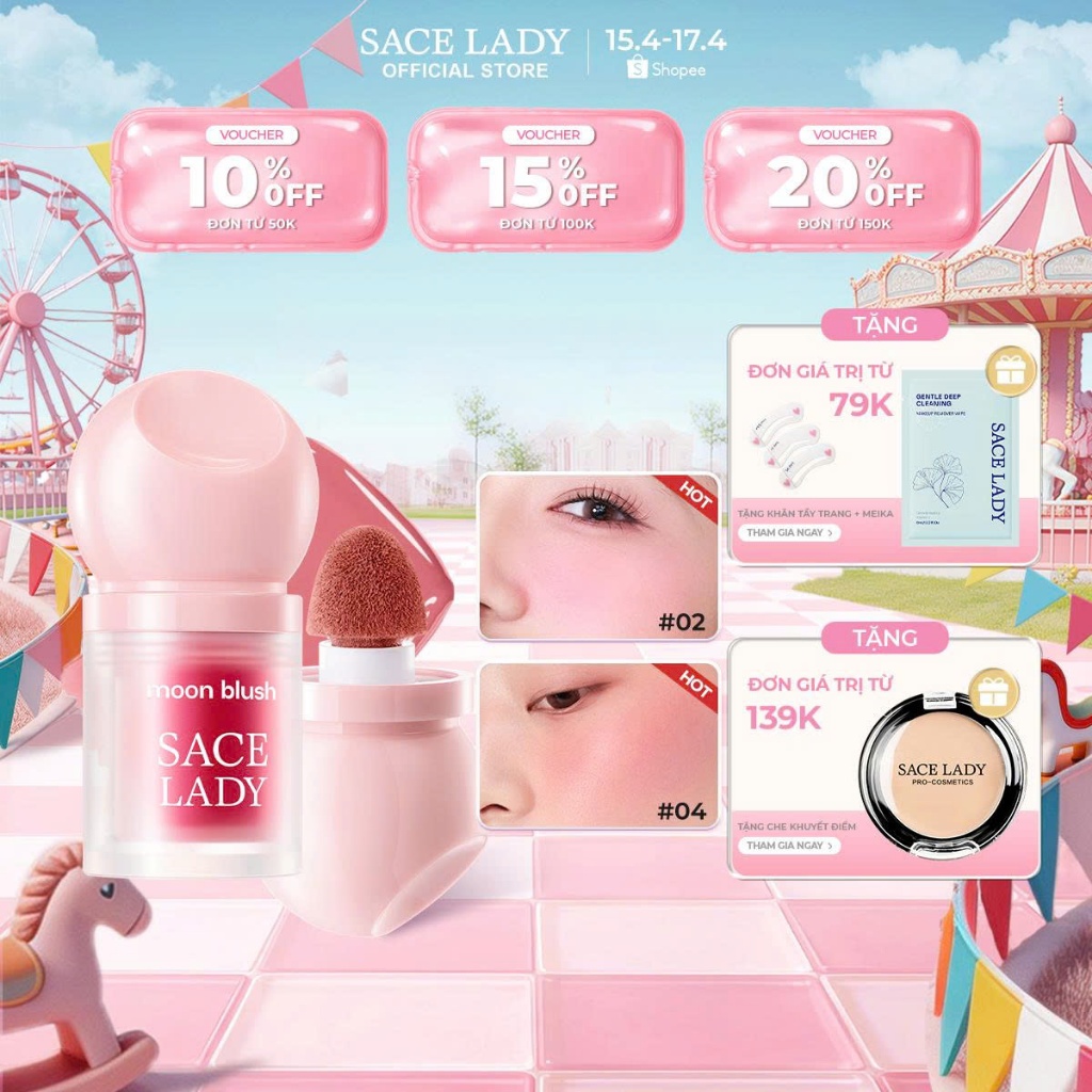 kem má hồng lười SACE LADY, lâu trôi, không thấm nước, dễ áp dụng, đa năng để trang điểm mặt 3.8g