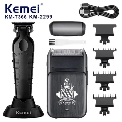 Kemei T366 + KM-2299 Bộ Tông Đơ Cắt Tóc Chuyên Nghiệp 2 Trong 1 Cho Nam Điện Dầu Đầu Tông Đơ Cắt Tóc Khắc Đẩy Dao Cạo