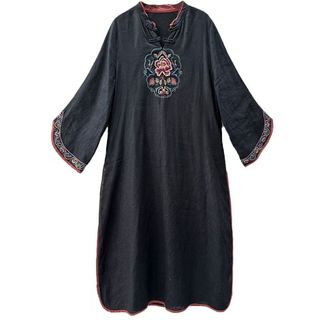 Hàng đã sẵn sàng bán nóng cotton linen phong cách trung quốc sản phẩm cổ điển văn học vải lanh mịn công nghiệp nặng váy thêu 2022 phong cách dân tộc cải tiến sườn xám