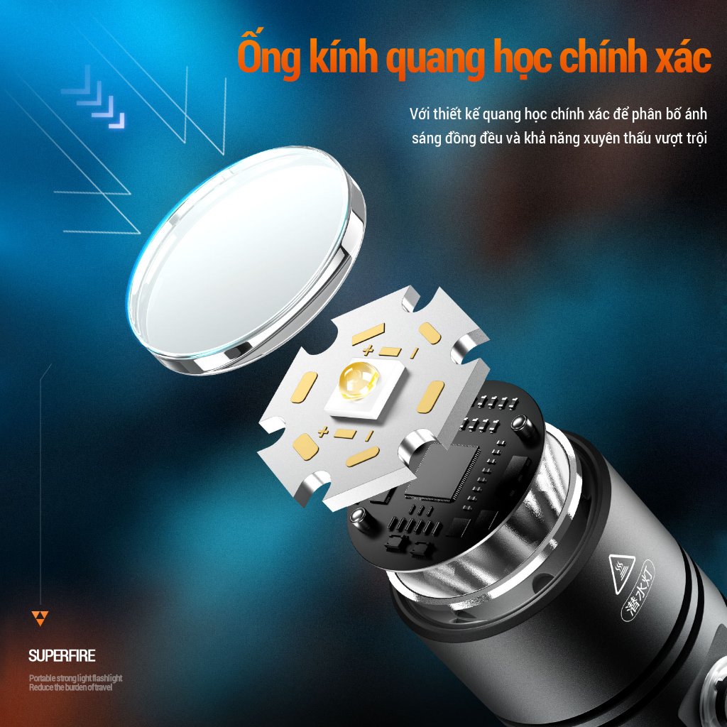 SUPERFIRE DL02 Đèn Lặn LED 20W Công Suất Lớn Tối Đa 2000 Lumen Chống Nước 100m An Toàn Cho Lặn Biển Sâu Hang Động và Ống Thở | BigBuy360 - bigbuy360.vn