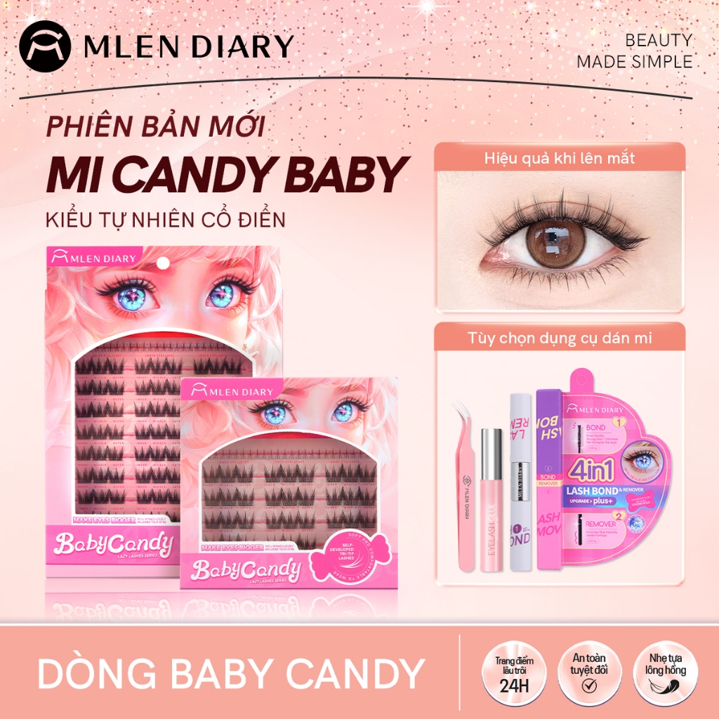 Mlen Diary mi giả anime, có thể tái sử dụng lông mi giả，C-vểnh 9-12mm lông mi cụm giả, dày xoăn cong