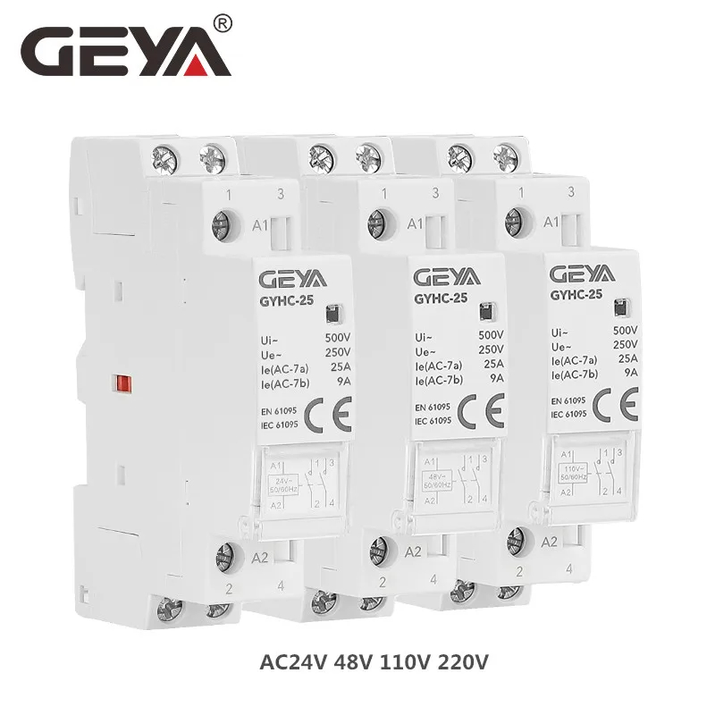 GEYA GYHC Din Rail Contactor AC24V 48V 110V 220V 2P 25A 2NC 2NO 1NO1NC 50 / 60Hz AC230V 4P 25A 4NO 2