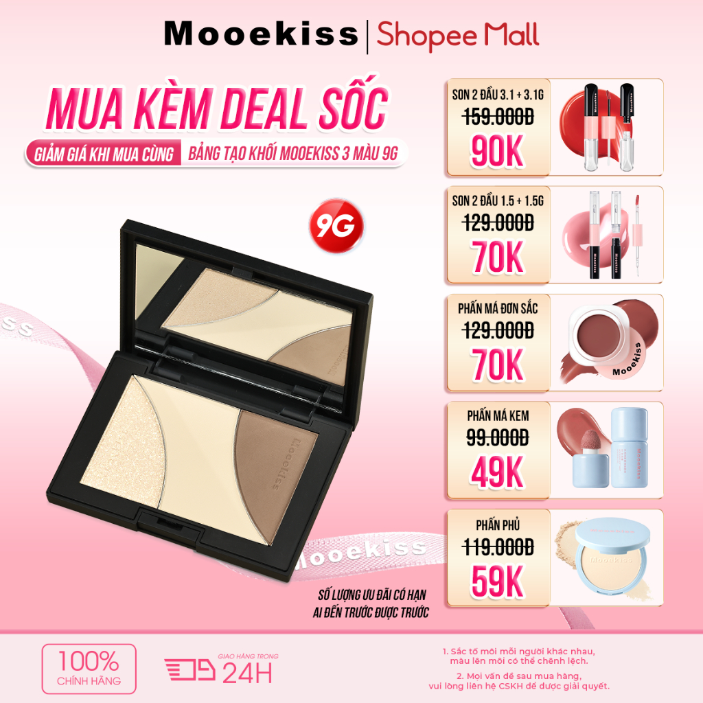 Bảng tạo khối Mooekiss 3 màu phiên bản 9g, tích hợp contour và highlight tiện dụng | BigBuy360 - bigbuy360.vn