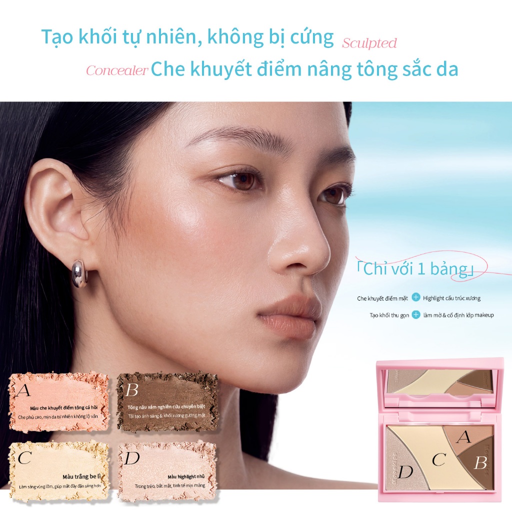 Bảng phấn tạo khối Mooekiss Quad Contouring Palette Phấn lì và phấn bắt sáng, tạo khối và định hình mũi trong cùng một sản phẩm | BigBuy360 - bigbuy360.vn