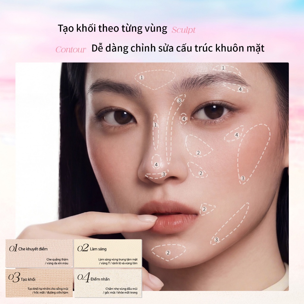 Bảng phấn tạo khối Mooekiss Quad Contouring Palette Phấn lì và phấn bắt sáng, tạo khối và định hình mũi trong cùng một sản phẩm | BigBuy360 - bigbuy360.vn