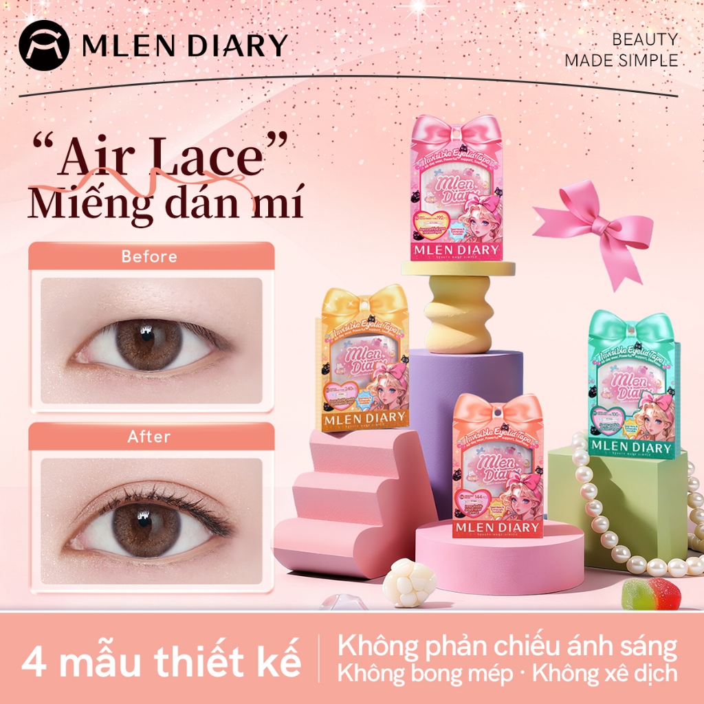 Mlen Diary Nhãn Dán Mí Mắt Dôi Vô Hình Tự Nhiên, Thích Hợp Cho Người Mới Biết, Kiểu Dáng Mới Cho Nhi