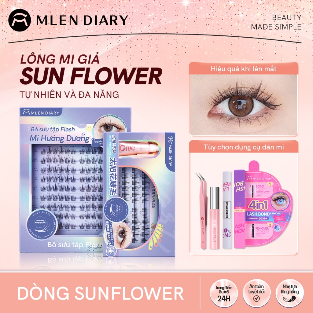 Mlen Diary SUNFLOWER Mi giả hoa hướng dương Tự Nhiên Mềm Mại Tái Sử C cong Lông mi giả tự nhiên cho 