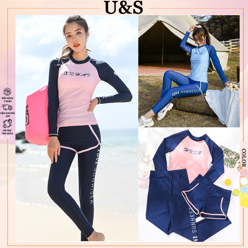 [U&S]bộ bơi nữ đồ bơi dài tay nữ quần dài 3 mảnh dành cho nữ quần lặn hàn quốc phụ nữ đồ nữ kín đáo 