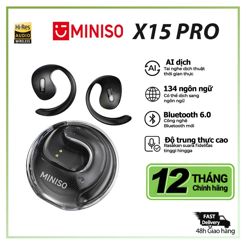 Tai nghe dịch ngôn ngữ AI MINISO X15 Pro – Bluetooth 5.4, 135 ngôn ngữ, Thiết kế tai mở thoải mái | BigBuy360 - bigbuy360.vn