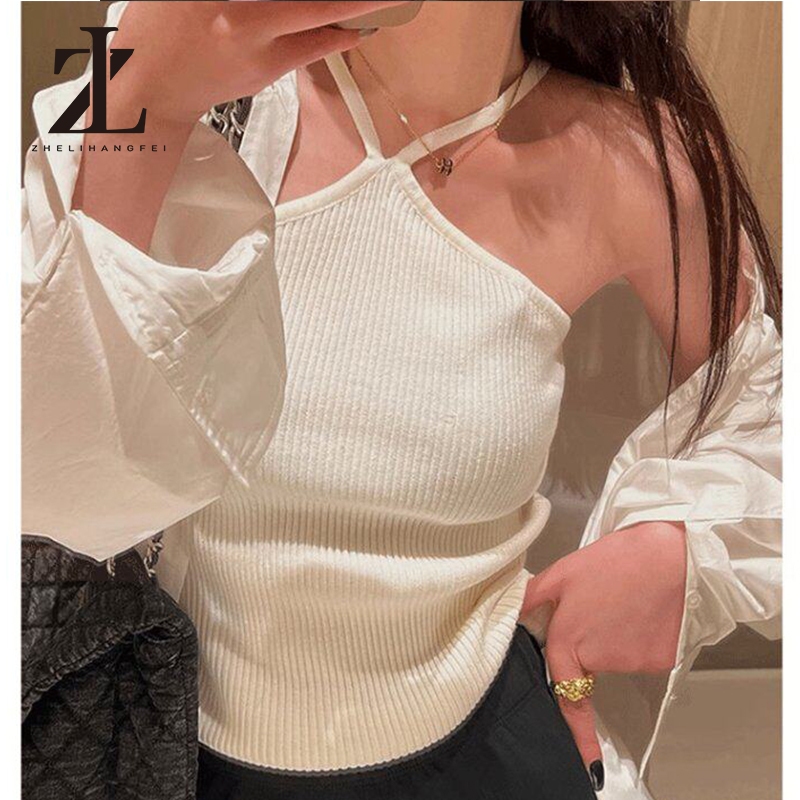 ZHELIHANGFEI Áo yếm dệt kim cổ trắng của Mỹ | BigBuy360 - bigbuy360.vn