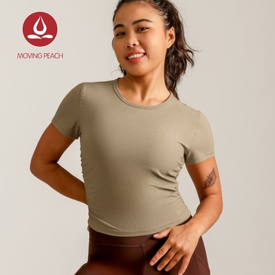 Áo thun thể thao nữ Moving Peach, slim fit, ribbed, tay ngắn, phù hợp fitness và dance hàng ngày