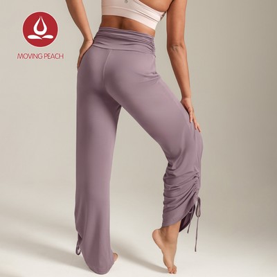 MOVING PEACH Nữ Quần Tập Yoga Rời Eo Cao Nhẹ Có Thể Điều Chỉnh Draped Quần Ống Rộng Nhanh Khô Thoải Mái Pilates Mặc Hàng Ngày ELF